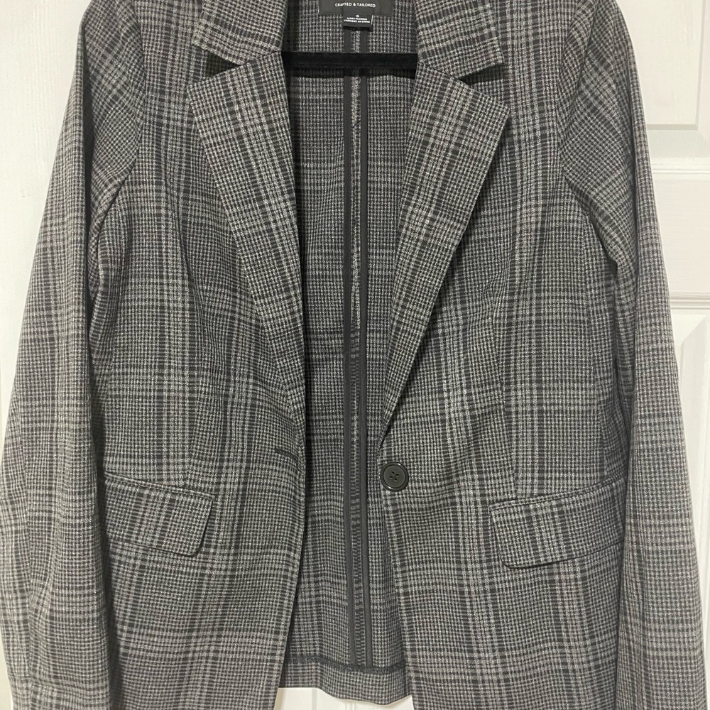Sanctuary Black and Gray Plaid Blazer with Padded Shoulders